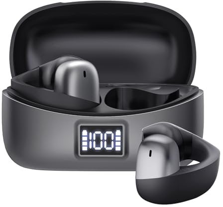 Écouteurs Intra-Auriculaires Bluetooth 5.3, sans Fil, avec Clip d'oreille, 42 h d'autonomie, écran LED, Charge sans Fil et Type C, sans Oreillettes, pour la Course à Pied