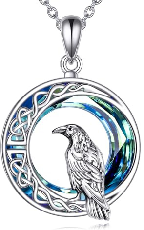 DAYLINLOVE Raben Kristall Halskette 925 Sterling Silber Keltischer Knoten Mond Krähen Anhänger Halskette Raben Schmuck Geschenk für Frauen Mädchen Freunde
