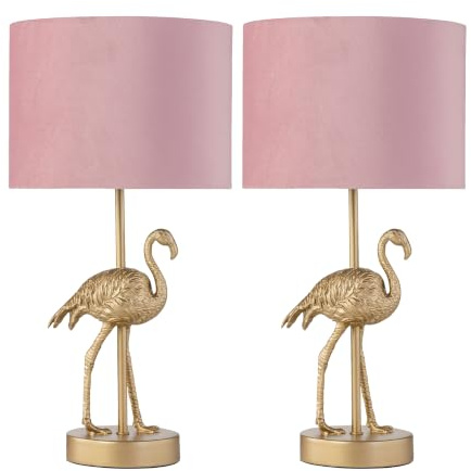 Set of 2 Flamingo - Gold Table Lamps with Pink Velvet Shades