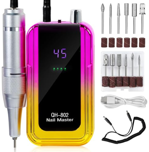 Rersduyt 45000RPM Rechargeable Nail Drill Machine Electric Nail Drill Sander Low Noise Manicure Machine Pink
