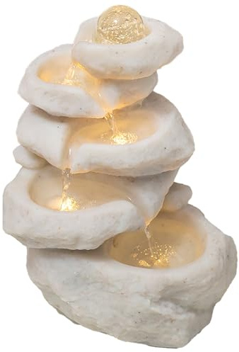 Tabletop Indoor Fountain, Resin Water Feature Indoor with Rotating Crystal Ball and LED Light, Modern Decoration for Home, Office, or Tea Room(White)