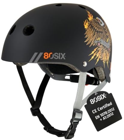 80SIX Skaterhelm Kinder, Verstellbarer Fahrradhelm für Jugendliche und Erwachsene, CE EN1078 Zertifiziert, für Skateboard, Fahrrad, Roller, E-Scooter, 49-61cm