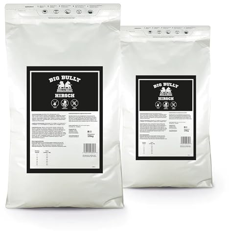 BULL & BULLY – Big Bully Hirsch 2x15kg Hundefutter Trocken Getreidefrei – Energiereiches Trockenfutter & Hundeleckerli für Starke, aktive Hunde – Dog Food & Leckerli Hund mit viel Protein