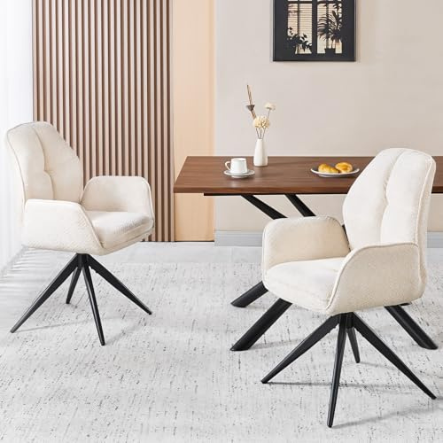 stone princess 2er Set Esszimmerstühle Drehbare mit Armlehne: Stoffbezug Gepolsterter Sitz - Moderne Küchenstühle mit 360° Drehfunktion & Rückstellmechanismus - Metallgestell in Matt Schwarz