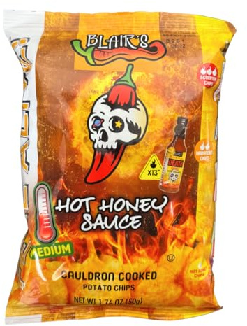 Blair's Hot Honey Sauce Potato Chips 50g Bag | Artisan Kettle-Cooked Crisps with Blair’s Original Death Sauce |Medium Heat - Pack Of 10