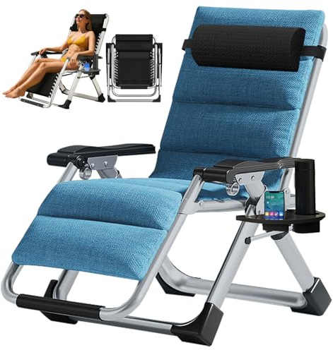 ZIKEBTUY Gartenliege Klappbar Liegestuhl 200kg Belastbar Verstellbar Zero Gravity Chair Campingstuhl mit Polster Seitentasche Nackenkissen Klappliege Relaxsessel für Outdoor Balkon Camping