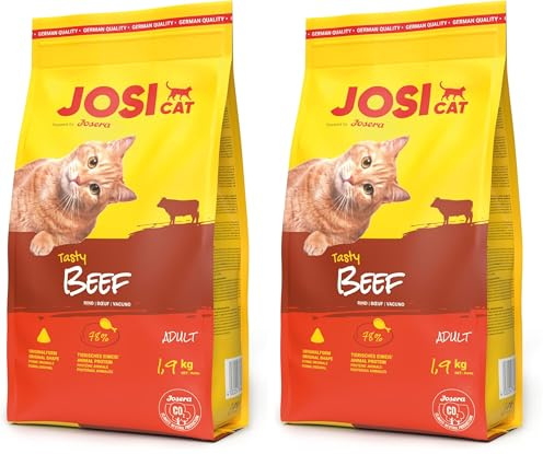 JosiCat Tasty Beef (1 x 1,9 kg) | Adult | Premium Trockenfutter für Katzen | mit herzhaftem Rind - sehr gut verträgliche Rezeptur | Powered by JOSERA | Katzenfutter | Alleinfuttermittel | 2er Pack