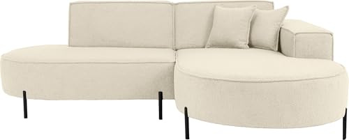 WFL GROUP Ecksofa 3-Sitzer im Loft-Stil, Skandi-Design – L-Form, Ecke Rechts – Hohe Metallfüße – inkl. Dekokissen, weiches Boucle – Beige