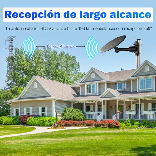 Antena TDT Exterior Potente para Smart TV – Antena TV Exterior HD 4K/1080P con Señal Estable UHF/VHF, Largo Alcance, Compatible DVB-T2/DVB-T, Cable Coaxial 10 m, Resistente a la Intemperie