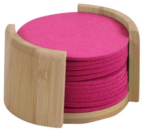 KESPER | Untersetzer 12er-Set mit Halter, Material: Filz pink, Halter aus FSC®-zertifiziertem Bambus (FSC® C014021), Ø 10 cm, Stärke 0,4 cm | 58750