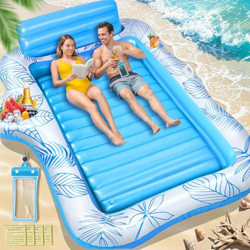 Charmofun Double Piscine de Bronzage Gonflable, 230*180 cm Matelas Gonflable Bronzage Tanning Pool avec Bac à Glaçons & Pochette Étanche, Matelas Eau Bronzage pour Adultes Jardin Plage Piscine (Blau)
