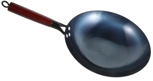 HOMOCONO Wok de Cocina de Hierro con Mango de Madera Antiadherente y Fácil de Limpiar, Sartén Wok para Saltear con Diseño Elegante y Uso en Estufa de Gas