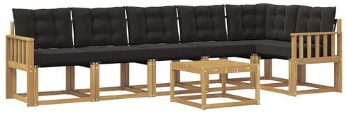 vidaXL Outdoor-Sofagarnitur mit Kissen 7 pcs Weiß und Schwarz, Garten, modernes Sofa-Set, langlebige Möbel für draußen, stilvolle Lounge, entspannen am Pool