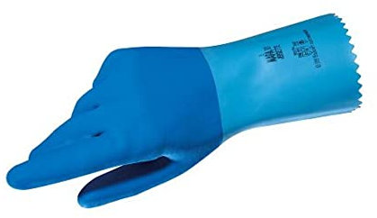 JERSETTE 301 Latex Chemical Resistant Cleaning Gloves, Waterproof, Kitchen, Dishwashing, Floor, Household, Industrial, Plastering Washable/Reusable Blue Size 7 Small Protective Safety Gloves (1 Pair)
