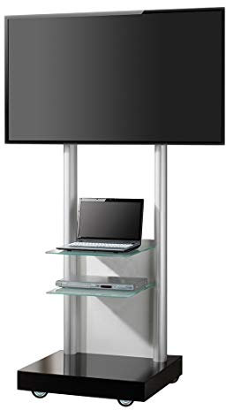 VCM Rollwagen TV Standfuß Rollen Fernseh Wagen Ständer rollbar Monte Visolo3 Schwarzglas