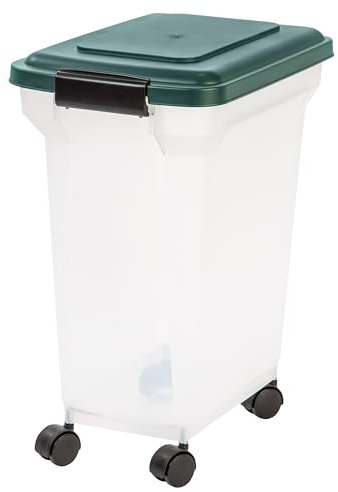 Iris Ohyama Remington WeatherPro Airtight Dog Food Storage Container, Up to 22 lbs, Attachable Wheels, For Dog Cat Bird and Other Pet Food Storage Bin, Keep Fresh, Translucent Body, Green