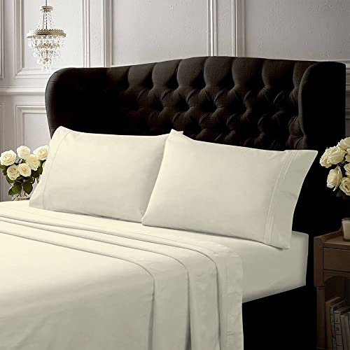 Tribeca Living Queen Cotton Percale Deep Pocket Sheet Set, Ivory