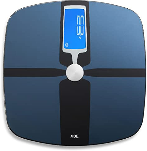 ADE Körperfettwaage BA 1600 FITvigo (Personenwaage mit App, Bluetooth zur Analyse von Gewicht, Körperfett, Körperwasser, Muskelmasse, BMI) blau