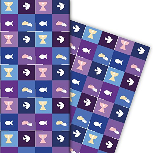 Kartenkaufrausch Schönes Geschenkpapier Set mit christlichen Symbolen als edle Geschenk Verpackung, Designpapier, scrapbooking, 4 Bögen, 32 x 48cm Dekorpapier, Musterpapier zum Einpacken