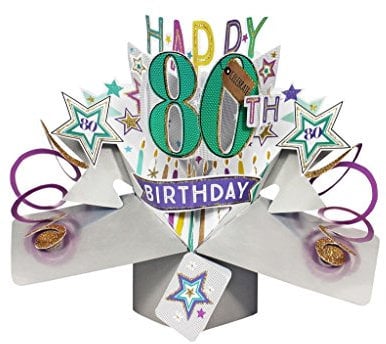 Second Nature Pop Ups Geburtstag Pop Up Card mit Happy 80th Birthday Schriftzüge und Sterne