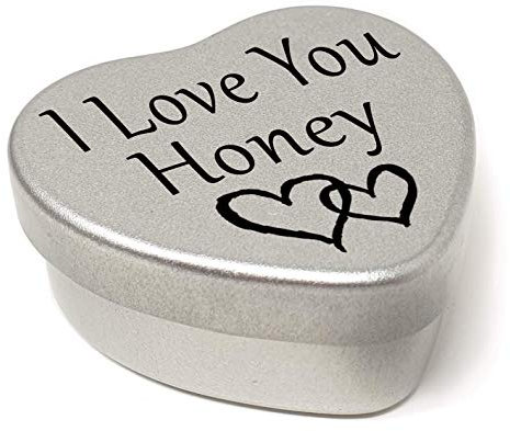Perfect Way To Say I Love You. Beautiful Mini Silver Heart Gift Tin With Sweets, Present to say I Love You. Tin size 45mm x 45mm x20mm. (Honey)