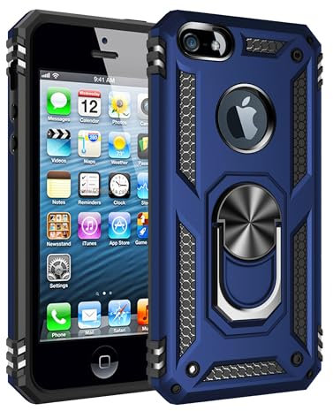SORAKA Case for iPhone 5/iPhone 5S/iPhone SE 2016 with 360 degree rotation Ring Stand Soft Slim Fit Silicone Case Shockproof Anti-fingerprint Case with Metal Plate for Magnetic Car Phone Holder Blue
