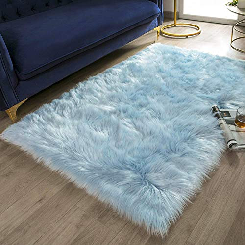 Ashler Kunstfellteppich, flauschiger zotteliger Teppich, ultraweich, 9.5x15.2 m, rechteckiger Fellteppich, hellblau, flauschiger Teppich, maschinenwaschbar, Zottelteppich, Kinderzimmer, Wohnzimmer