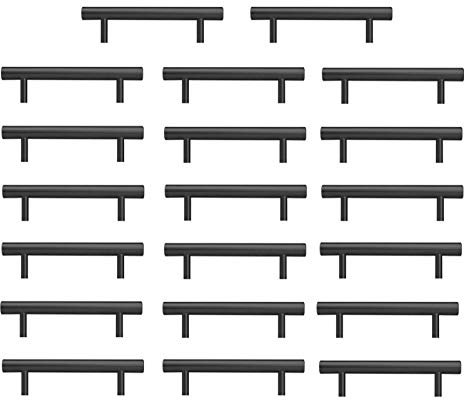 AwmnSrman Kitchen Cupboard Handles Black 20 Pack 128 mm(5 inch) Hole Center, Powder Coated Stainless Steel Installation of Holes