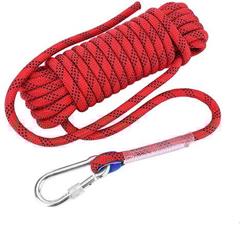 Paracord Outdoor Climbing Cuerda ideal para exteriores, camping, escalada, rescate de incendios, paracaídas, Heavy Duty de 12 mm rojo 10 m/20 m con ganchos (10 m)