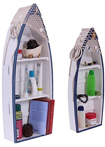 AAF Nommel Bootsregal 2'er Set im Maritim Mediterran Look mit je 2 Einlegeböden zum Stellen oder Hängen, Nr 059