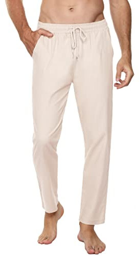 Sykooria Pantalon Homme Lin Pantalon Chino Coupe Droite Homme Pantalon Yoga Slim Fit avec Poches Léger Respirant Pantalon Décontracté-Blanc-L