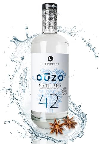 Deligreece Ouzo 42 | Seit 1892 traditionell hergestellter Ouzo aus Mytilene | 42% Uzo Destillat mit echten Aromen des Meeres | Handgemachter Ouzo aus Griechenland als Geschenk | 700ml Flasche