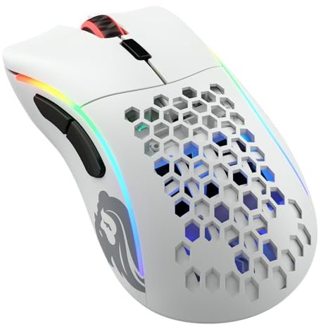 Glorious Gaming Model D- (Petite) Wireless Souris de Jeu sans Fil - Superlégère, Design nid d’Abeille 67 g, RGB, Ergonomique, sans Fil 2,4 GHz sans Latence, Jusqu’à 71 h de Batterie - Blanc Mat