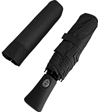 PERLETTI Ombrello Portatile Nero Uomo Donna da Borsa - Pieghevole da Pioggia Antivento Leggero - Ombrello Mini da Viaggio Compatto con Apertura e Chiusura Automatica - Diametro 100 cm (Nero)