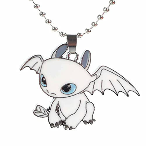 CosplayStudio Halskette mit Tagschatten Anhänger | Drachenzähmen leicht gemacht | Metallkette 70 cm | Weißer Drache – ca. 45×35 mm