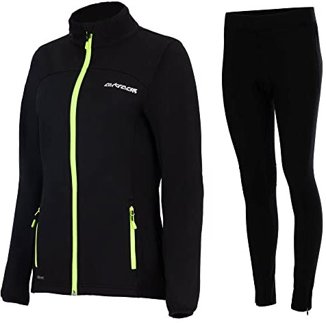 Airtracks Damen Thermo Winter Fahrradtrikot Set Pro Line - Thermo Fahrradjacke Pro Line + Thermo Fahrradhose Lang - Warm Winddicht - schwarz - L