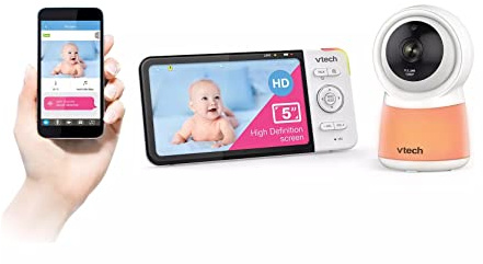 VTech RM5754HD RM5754HD Smart Wi-Fi 1080p Baby Video Monitor System with 5 Inch View, Night Light and Remote Access, White