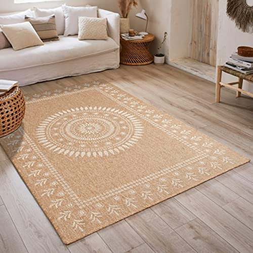 Nazar Tapis Nature, Tapis Naturel Boheme, Tapis Aspect Jute, Tapis Salon, Chambre, Couloirs, Tapis ExtRieur, Couleur Naturelle (160x230 cm, 8874 Blanc)