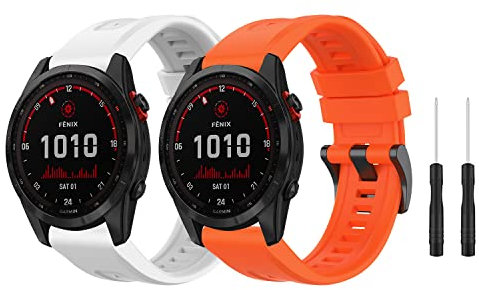 MiKoyi 26 mm QuickFit Armband für Garmin Fenix 8 51 mm/Enduro 3/Fenix 7X Pro Solar/7X/6X/6X Pro/5X, Weiches Sport Silikon Uhrenarmband für Garmin Instinct 3 Solar 50 mm, Weiß und Orange