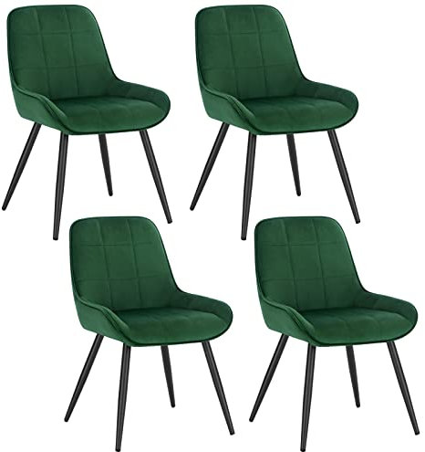 WOLTU Esszimmerstühle 4er Set, Polsterstuhl Samt, Küchenstuhl gepolstert, Akzentstuhl für Wohnzimmer Schlafzimmer Küche, ergonomischer Stuhl mit Rückenlehne, Dunkelgrün, BH331dgn-4