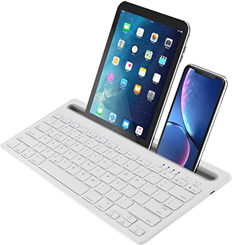 Bluetooth Funktastatur, Kabellose Wiederaufladbare Silent QWERTY Tastatur mit 2 Kanälen für iPad,Mac, PC, Laptop, Tablet,Surface,Phone,Computer,Smart TV,Windows/Android/iOS