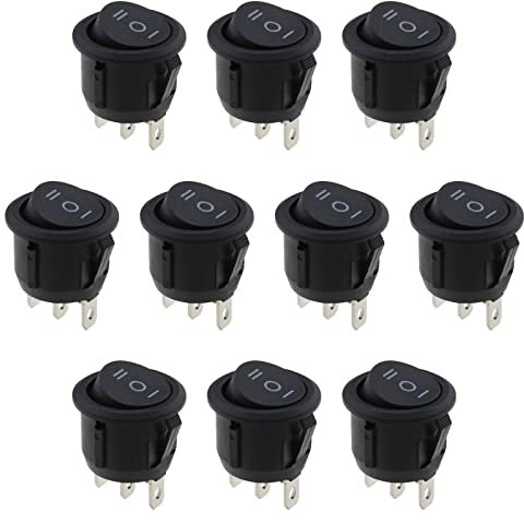 YINETTECH 10pcs Iterrupteur à Bascule SPDT AC 10A/125V 6A/250V 3 Broches 3 Positions on/Off/on Snap-in Voiture Interrupteur à Bascule Rond pour Voiture Bateau Moto Distributeur d'eau