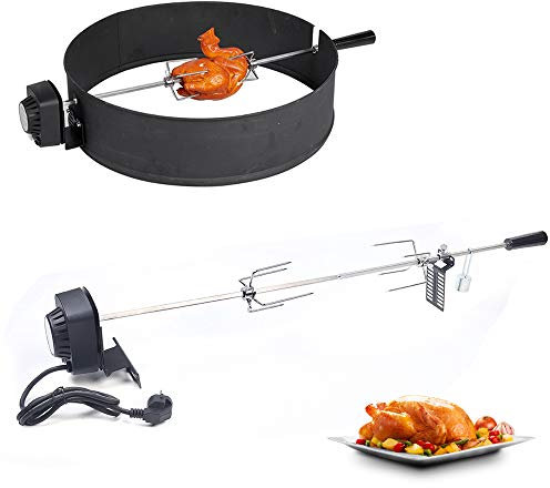 Futchoy Set di spiedo universale per barbecue, 112 cm, con girarrosto a motore, girarrosto, girarrosto elettrico con cavo da 120 cm, per barbecue a gas e girarrosto