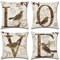 OCEUMACO Leinen Kissenbezug 40x40 Vintage Vogel Kissenhülle 4er Set Quadratisch Dekokissen Sofakissen Bezug für Couch Love Vögel Muster Kissen Kissenbezüge Deko Zierkissen Couchkissen - Braun