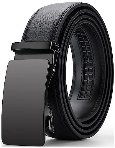 Oyifan Gürtel Herren, Schwarz Ledergürtel Herren automatik Ratsche Gürtel mit schnellverschluss schnalle, anzuggürtel ohne löcher, 35mm Breit, Größe Angepasst