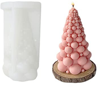 Xidmold 3D Bubble Christmas Tree Candle Mould Xmas Scented Candle Mold Christmas Tree Silicone Mould for Soap, Candle, Lotion Bar, Bath Bomb, Christmas Resin Art Crafts