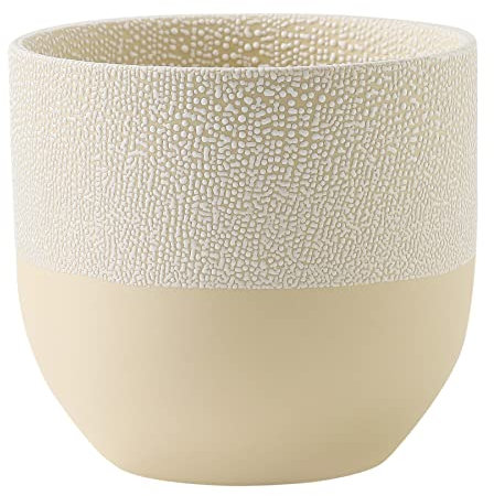 UBEE Keramik-Blumentopf für den Innenbereich, 16 cm, Übertopf, Blumentopf mit Untertasse und Drainageloch für Aloe, Schlangenpflanzen, Pothos, Kakteen, Orchidee, Sukkulenten, Heimdekoration, Beige