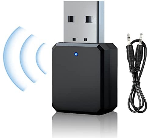 HENGBIRD Auto USB Bluetooth EmpfäNger 5.1 mit 3,5 mm AUX, USB-Schnittstelle Plug & Play, Eingebautem Mikrofon, Plug and Play, Dual Verbindung, Geeignet füR Auto/PC/TV/Kabelgebundene Lautsprecher Usw