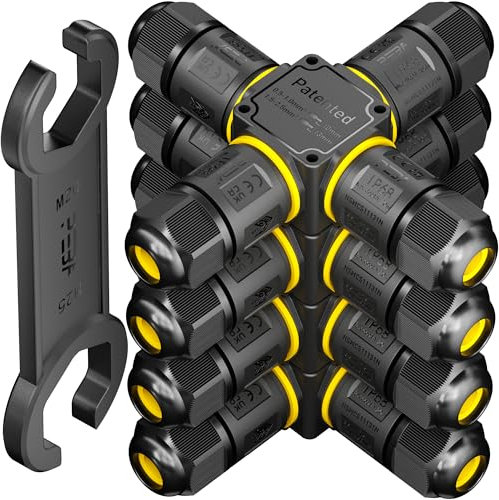 PEBA® Connecteurs de Câbles Étanches IP68 - Boîte de jonction 4 voies - 3 Fils - Raccord extérieur étanche pour jardin - Dérivation de câble Ø4-12mm - Boîtier électrique extérieur étanche et sécurisé