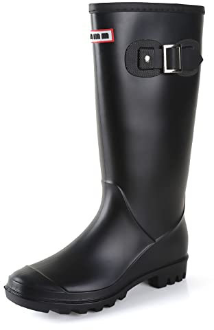 Foinledr Stivali Gomma Donna Stivali Pioggia Stivali in Gomma Stivali di Gomma Donna Stivali Impermeabili Giardinaggio Alti Stivali da Giardino Scarpe Pioggia Donna Stivaletti Pioggia, Nero, 37 EU
